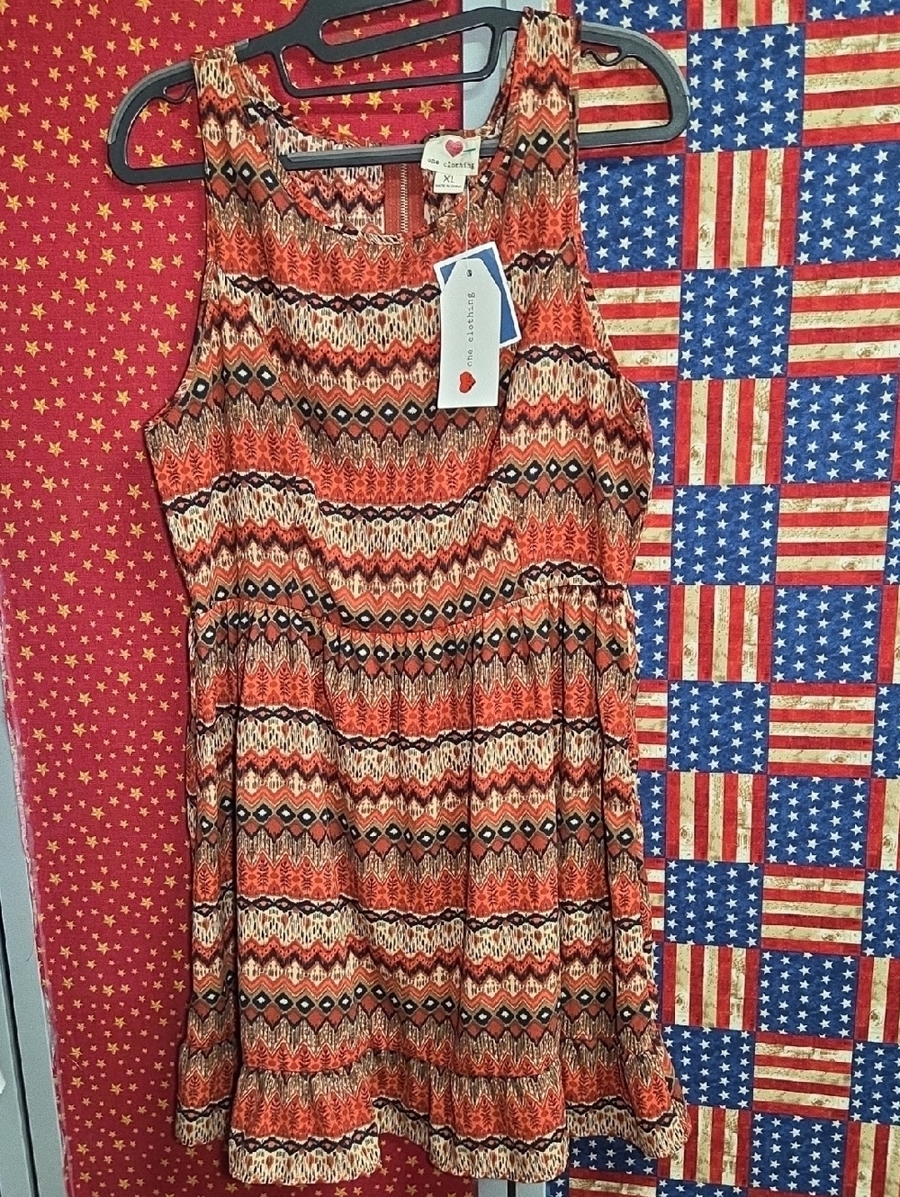 One Clothing Coral & Navy Printed Dress